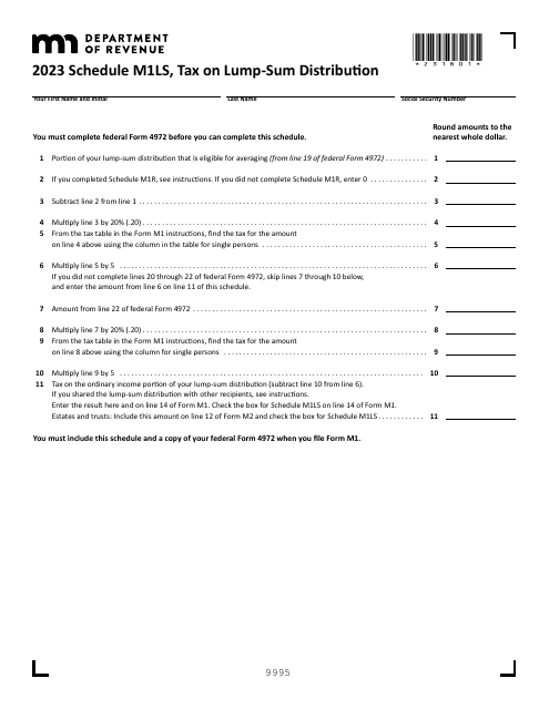 Schedule M1LS Tax on Lump-Sum Distribution - Minnesota, 2023