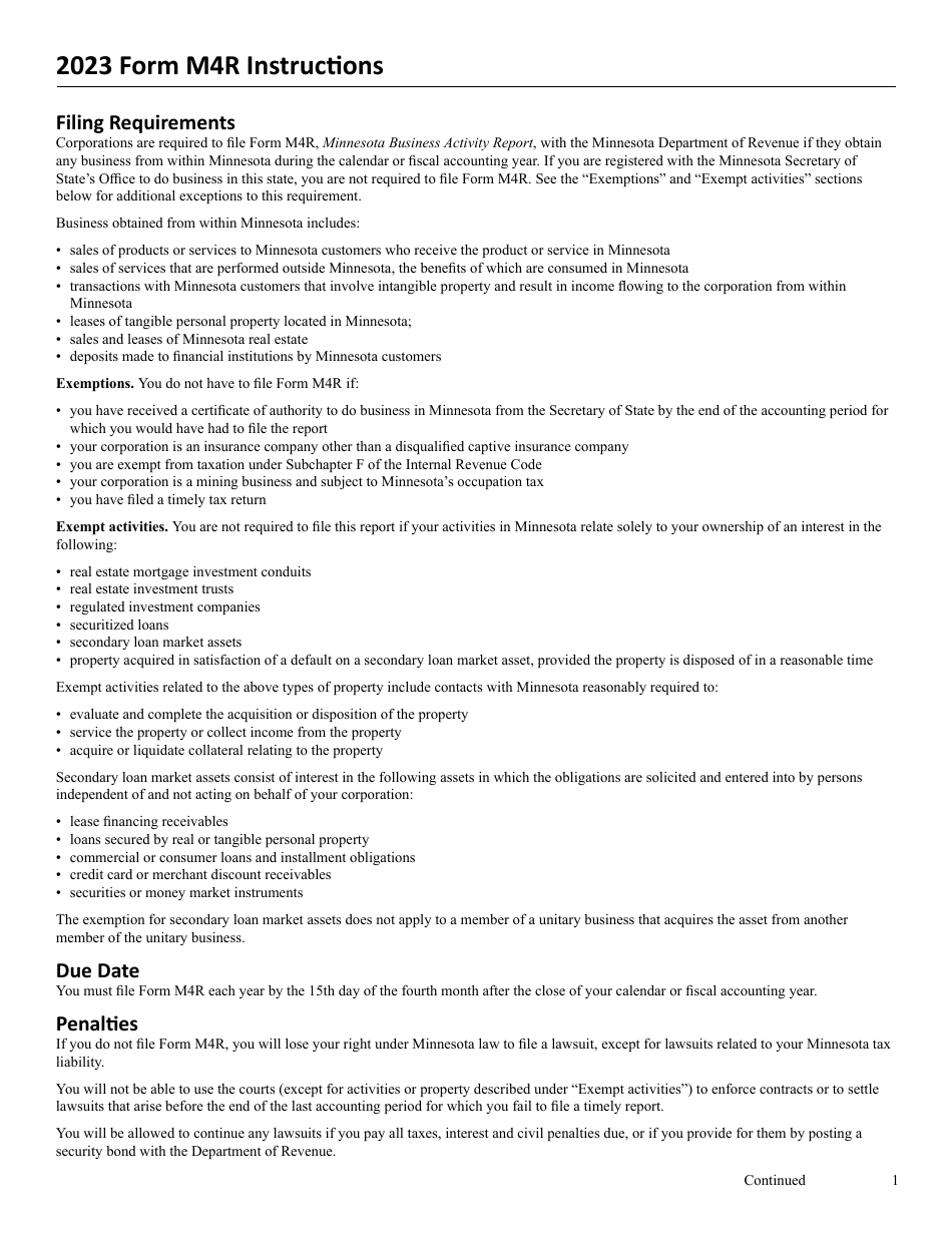 Form M4R Minnesota Business Activity Report - Minnesota, Page 2