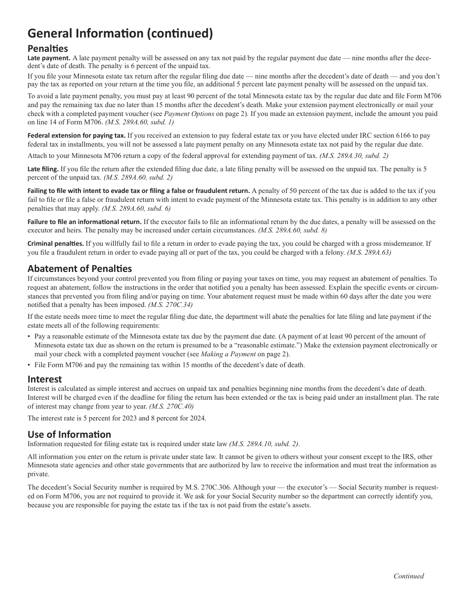 Instructions for Form M706 Estate Tax Return - Minnesota, Page 3