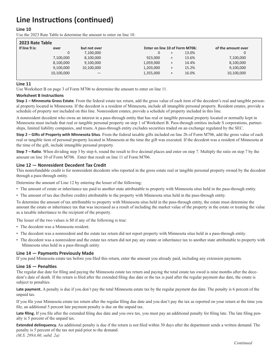 Instructions for Form M706 Estate Tax Return - Minnesota, Page 6