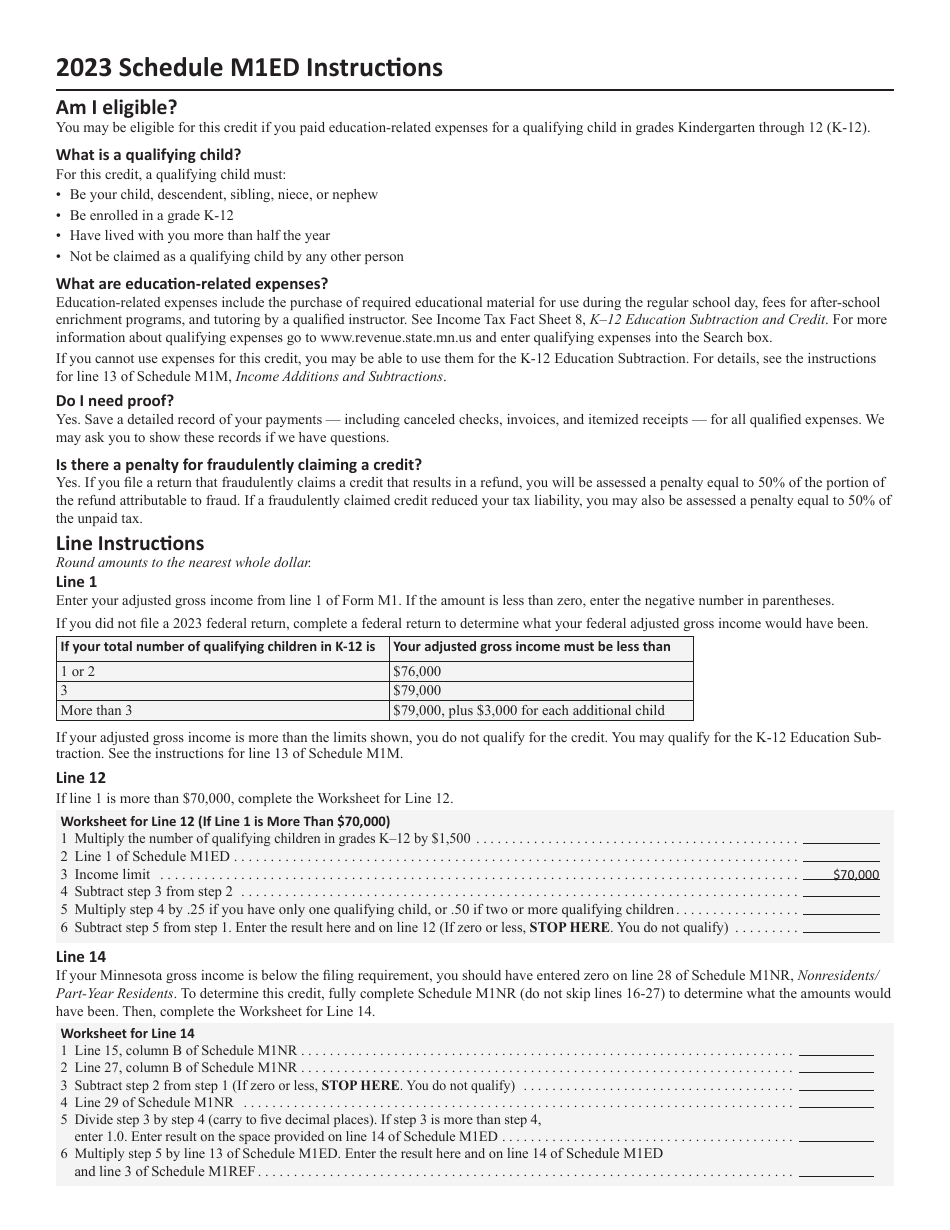 Schedule M1ED K-12 Education Credit - Minnesota, Page 2