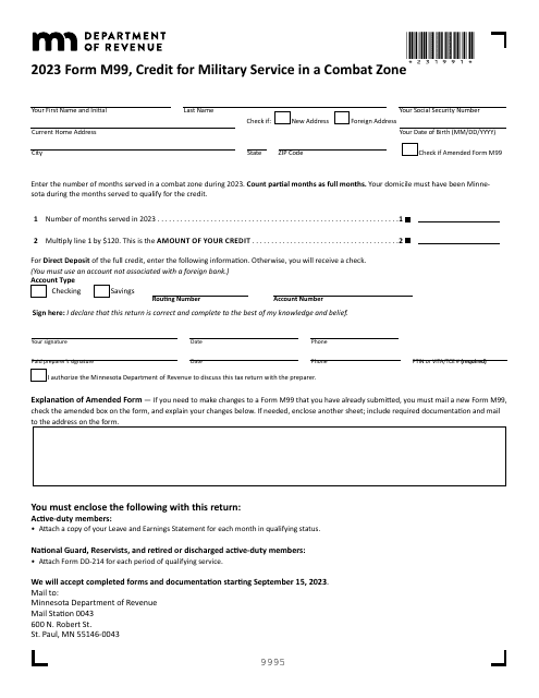 Form M99 2023 Printable Pdf