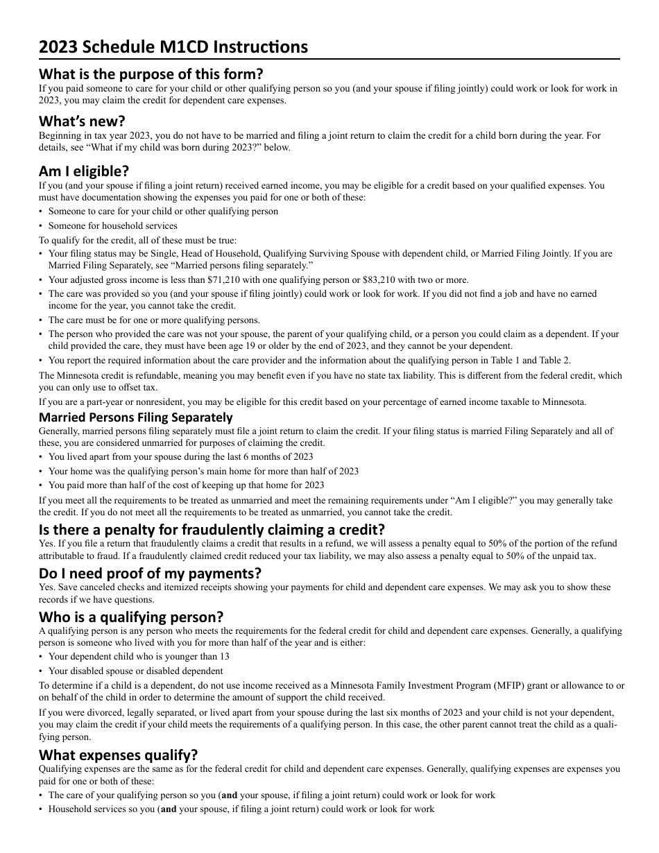 Schedule M1CD Child and Dependent Care Credit - Minnesota, Page 3
