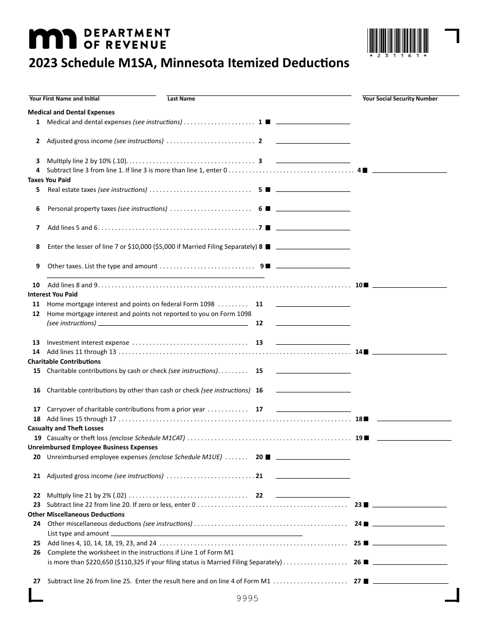 Schedule M1SA Minnesota Itemized Deductions - Minnesota, Page 1