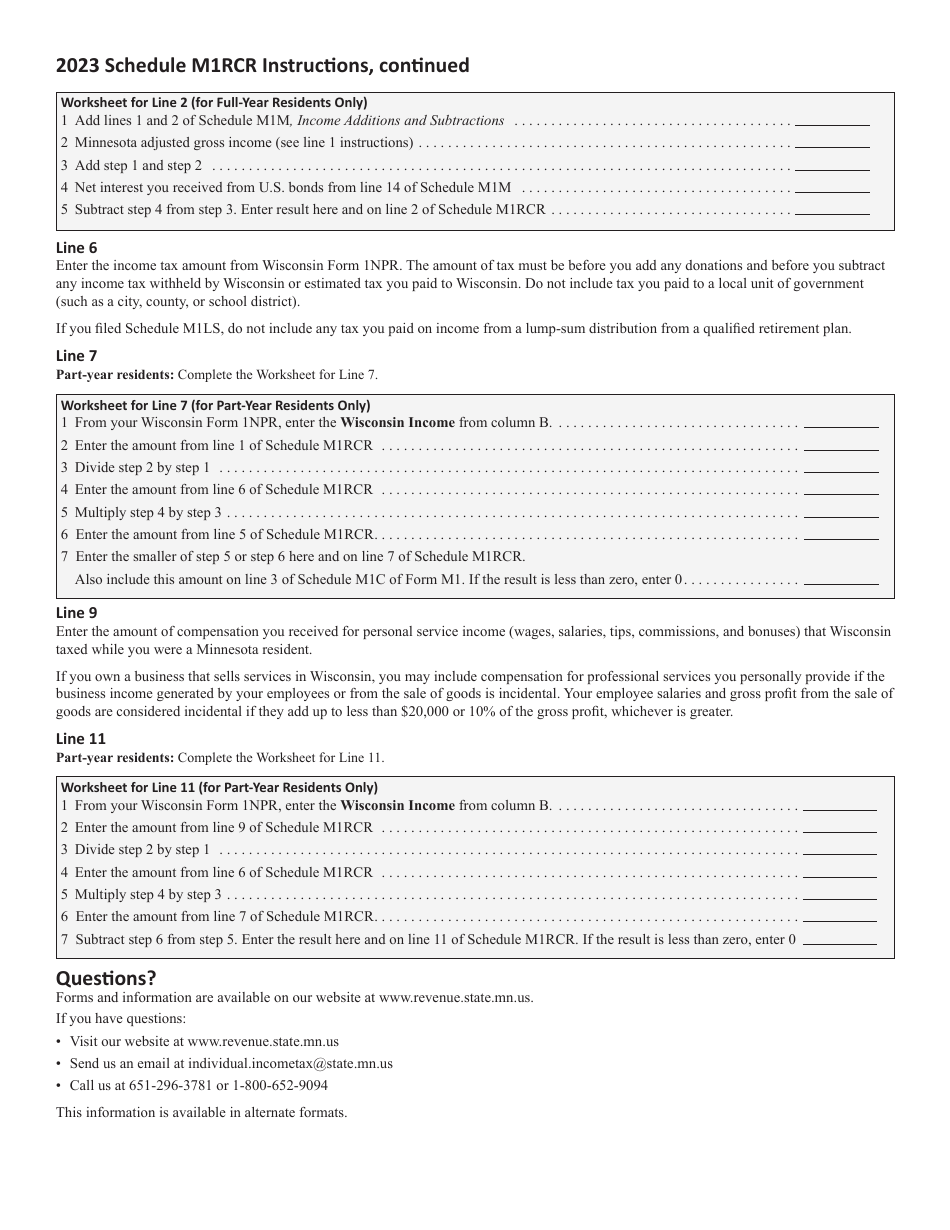 Schedule M1RCR Credit for Tax Paid to Wisconsin - Minnesota, Page 3