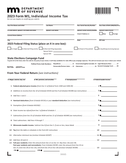 Form M1 Individual Income Tax - Minnesota, 2023
