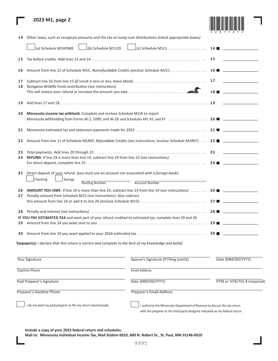 Form M1 Download Fillable Pdf Or Fill Online Individual Income Tax 2023 Minnesota 2019 — 2024 7151