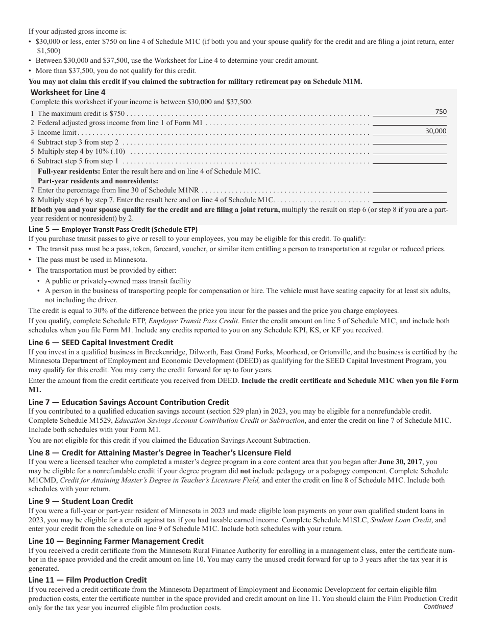 Schedule M1C Nonrefundable Credits - Minnesota, Page 4