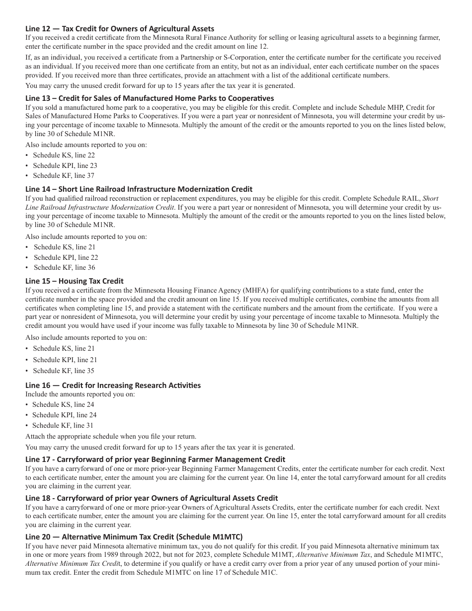 Schedule M1C Nonrefundable Credits - Minnesota, Page 5