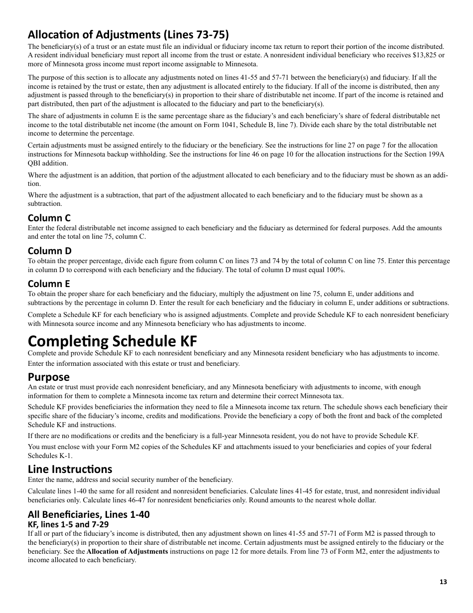 Instructions for Form M2 Income Tax Return for Estates and Trusts - Minnesota, Page 13