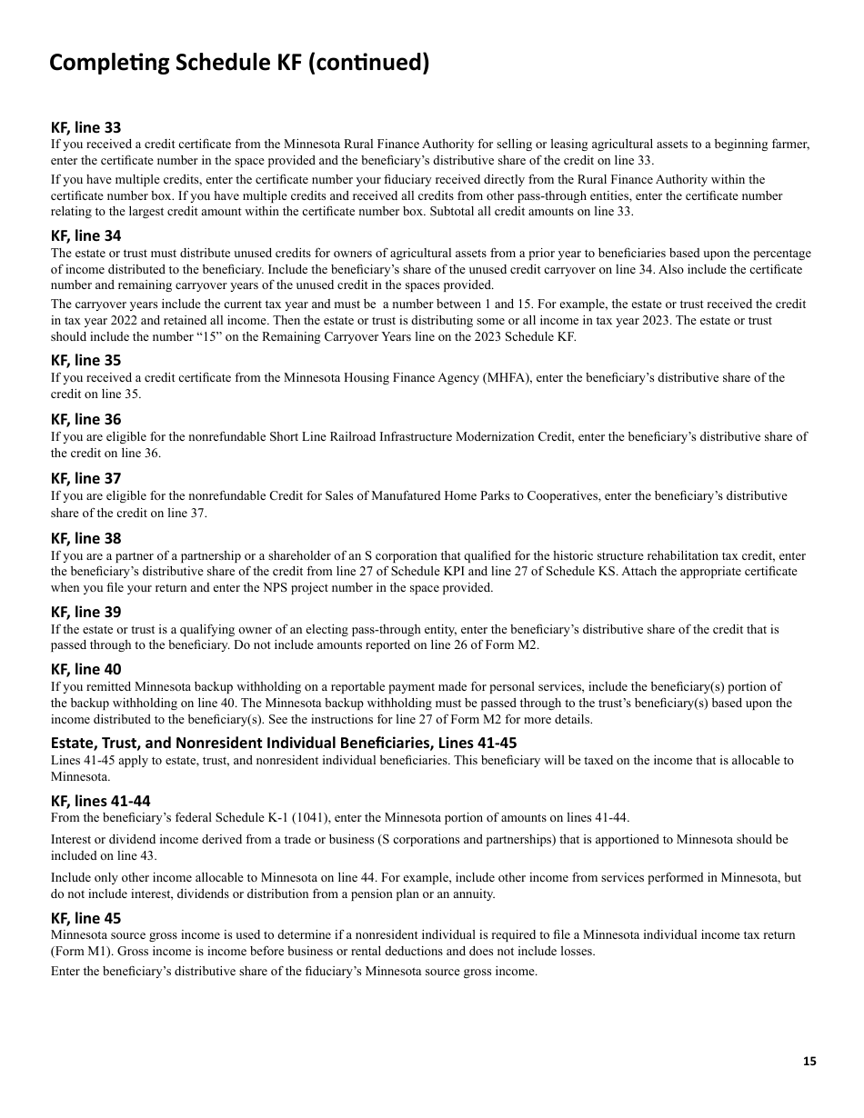 Instructions for Form M2 Income Tax Return for Estates and Trusts - Minnesota, Page 15