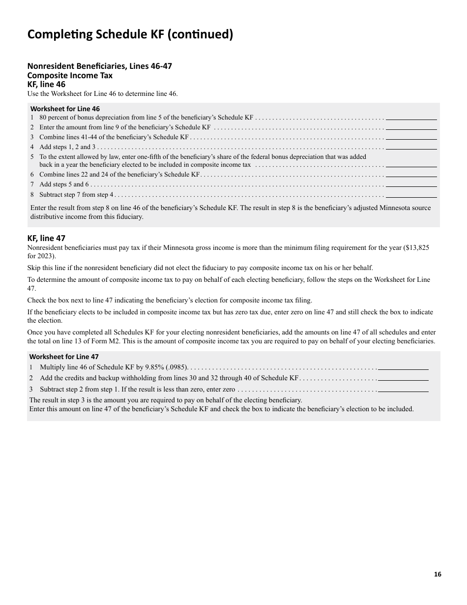 Instructions for Form M2 Income Tax Return for Estates and Trusts - Minnesota, Page 16