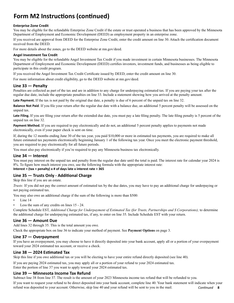 Instructions for Form M2 Income Tax Return for Estates and Trusts - Minnesota, Page 8