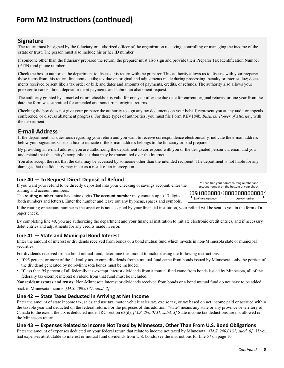 Instructions for Form M2 Income Tax Return for Estates and Trusts - Minnesota, Page 9