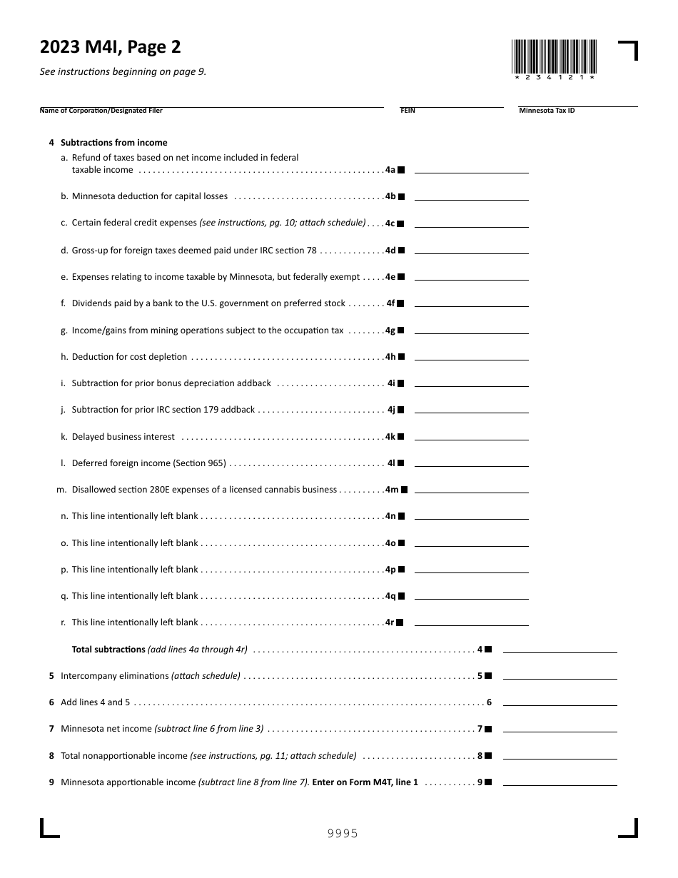 Form M4 Corporation Franchise Tax Return - Minnesota, Page 4