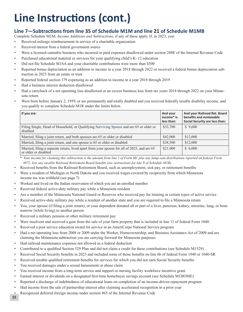 Instructions for Form M1 Schedule M1C, M1CWFC, M1M, M1MA, M1REF, M1SA, M1W - Minnesota, Page 15