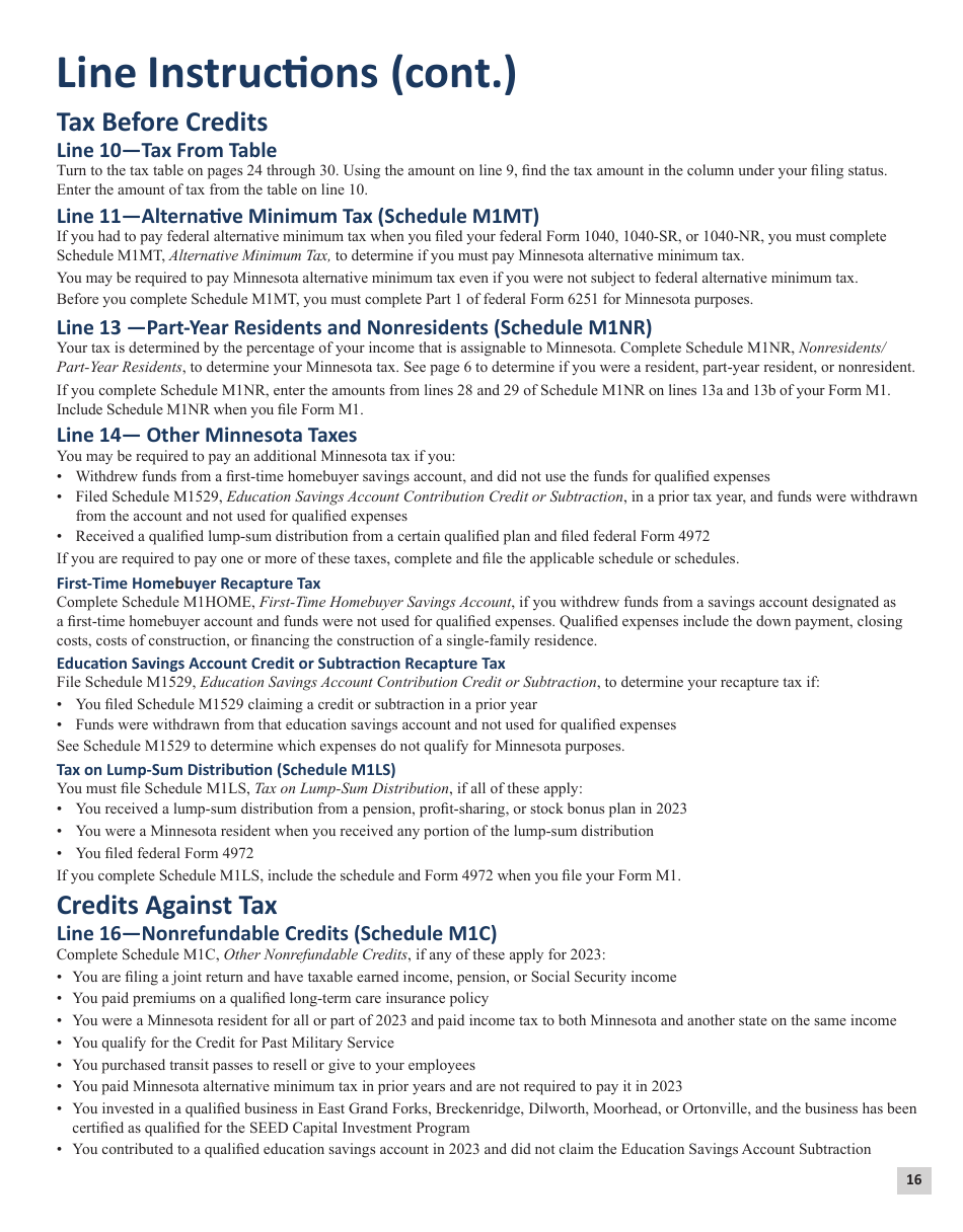 Instructions for Form M1 Schedule M1C, M1CWFC, M1M, M1MA, M1REF, M1SA, M1W - Minnesota, Page 16