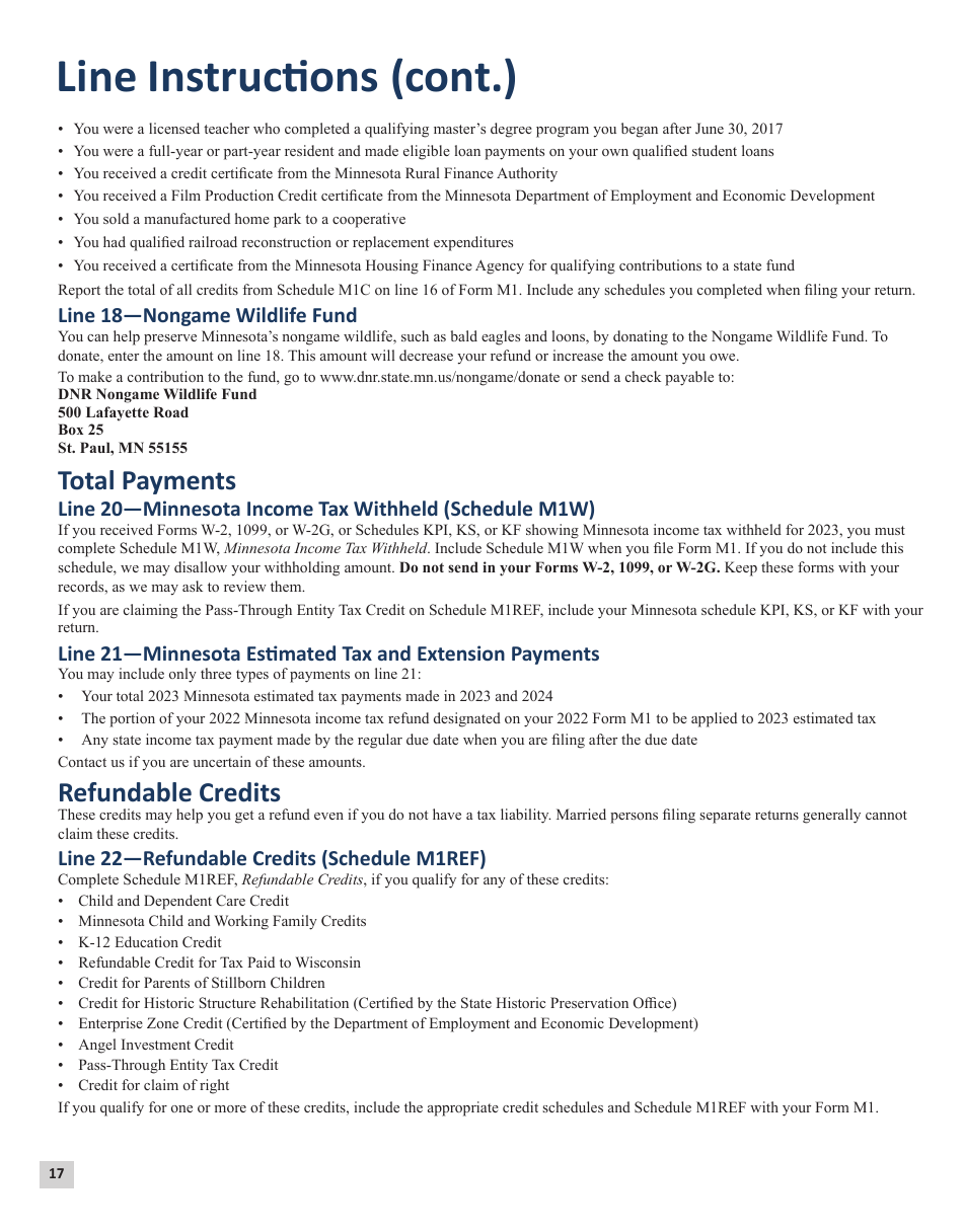 Instructions for Form M1 Schedule M1C, M1CWFC, M1M, M1MA, M1REF, M1SA, M1W - Minnesota, Page 17