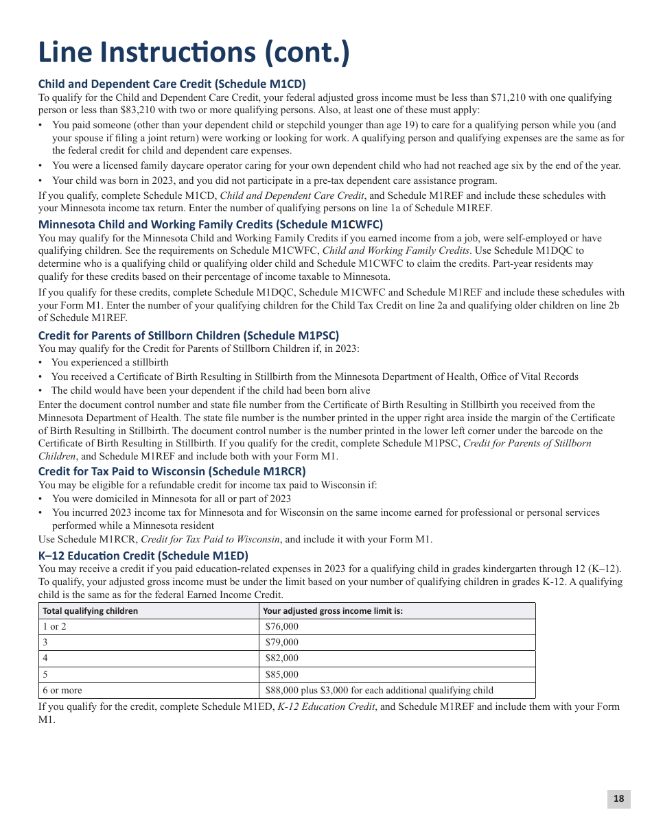 Instructions for Form M1 Schedule M1C, M1CWFC, M1M, M1MA, M1REF, M1SA, M1W - Minnesota, Page 18