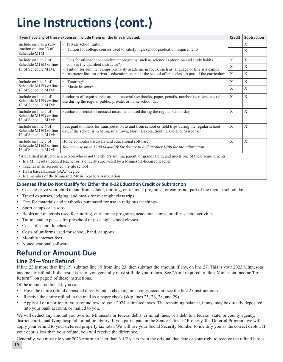 Instructions for Form M1 Schedule M1C, M1CWFC, M1M, M1MA, M1REF, M1SA, M1W - Minnesota, Page 19