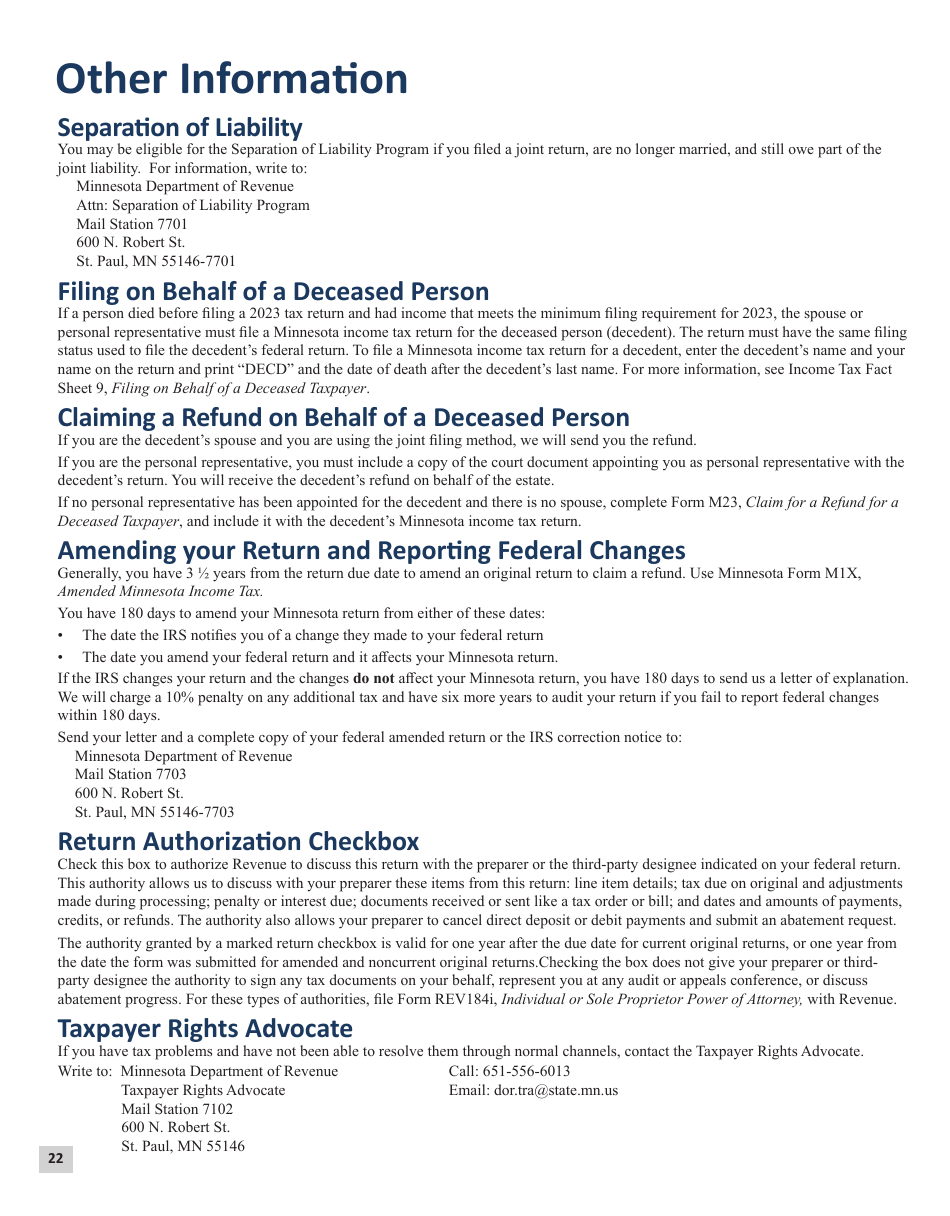 Instructions for Form M1 Schedule M1C, M1CWFC, M1M, M1MA, M1REF, M1SA, M1W - Minnesota, Page 23