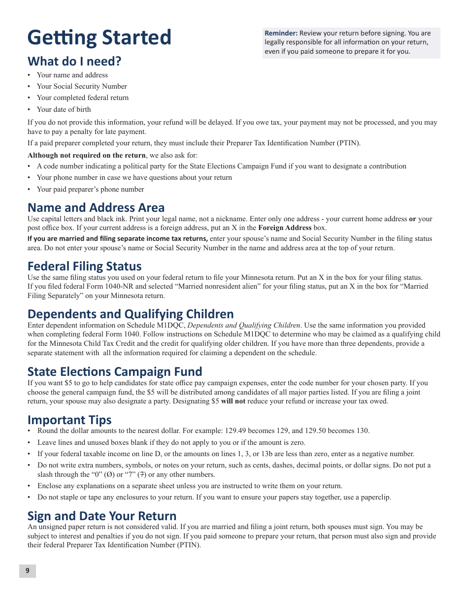 Instructions for Form M1 Schedule M1C, M1CWFC, M1M, M1MA, M1REF, M1SA, M1W - Minnesota, Page 9