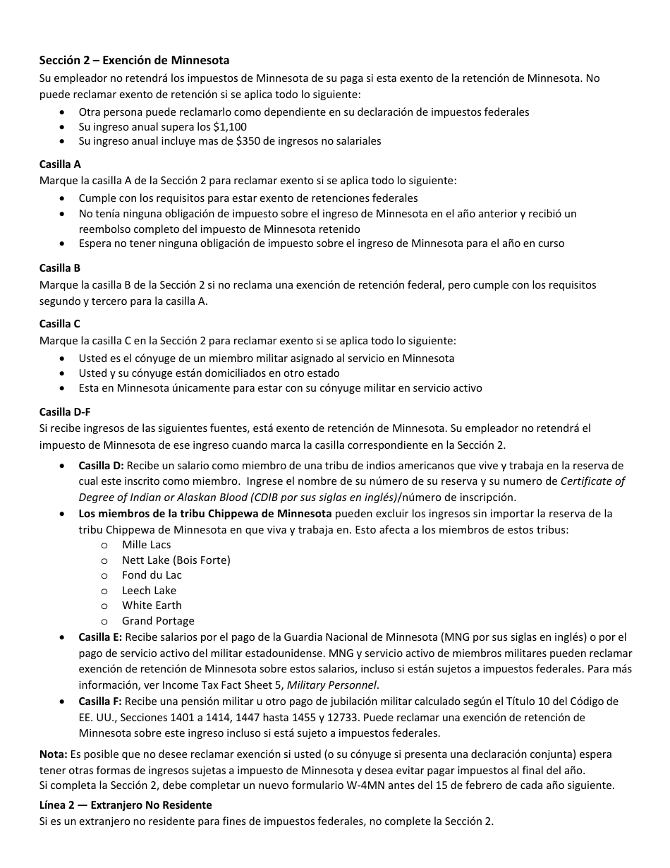 Instrucciones para Formulario W-4MN Minnesota Withholding Allowance / Exemption Certificate - Minnesota (Spanish), Page 3