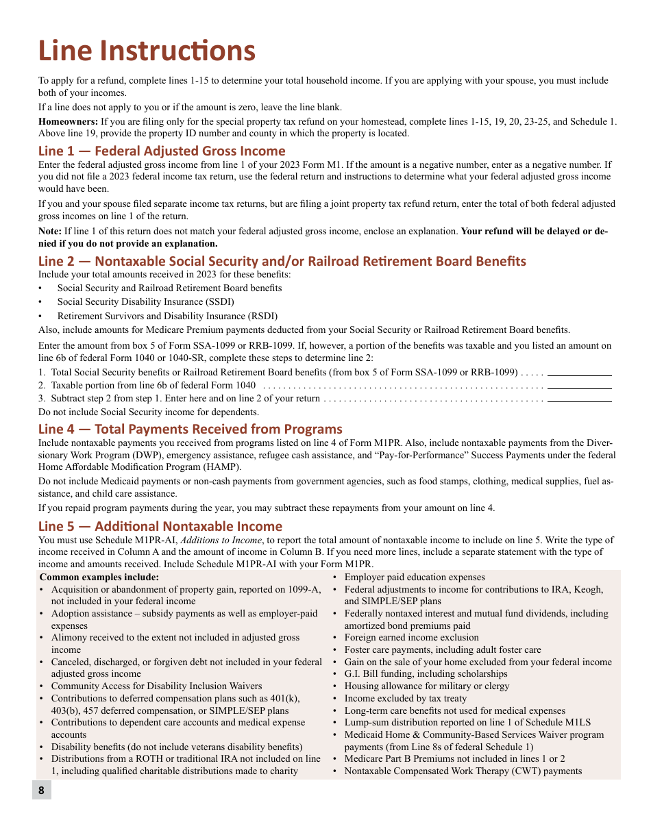 Download Instructions for Form M1PR Schedule M1PRAI PDF, 2023