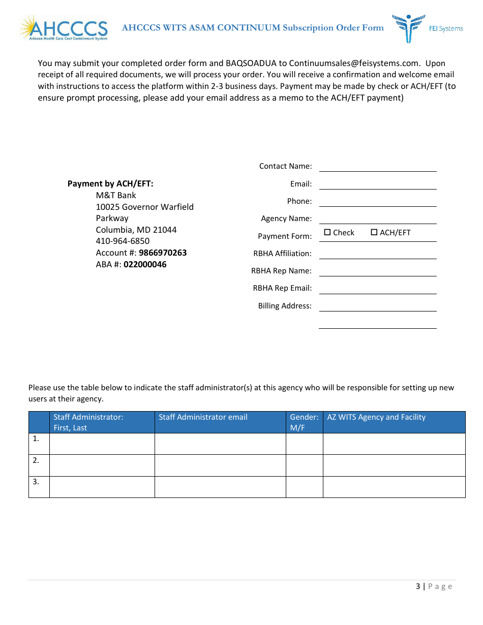Ahcccs Wits Asam Continuum Subscription Order Form - Arizona, Page 3