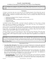 Document preview: Form 647 Certificate of Conversion of a Foreign Entity Converting to a Texas Filing Entity - Texas