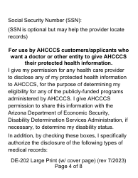 Form DE-202 Authorization to Disclose Protected Health Information to Ahcccs - Large Print - Arizona, Page 4
