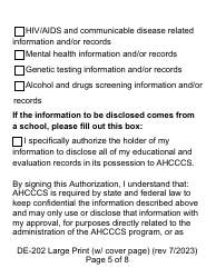 Form DE-202 Authorization to Disclose Protected Health Information to Ahcccs - Large Print - Arizona, Page 5