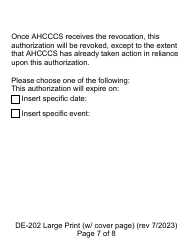 Form DE-202 Authorization to Disclose Protected Health Information to Ahcccs - Large Print - Arizona, Page 7