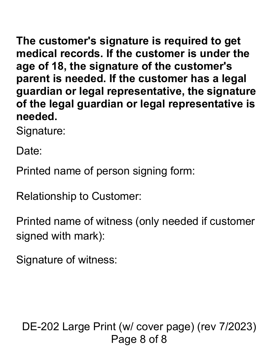 Form DE-202 Authorization to Disclose Protected Health Information to Ahcccs - Large Print - Arizona, Page 8