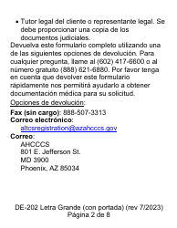 Formulario DE-202SP Autorizacion Para Dar Informacion Medica Protegida a Ahcccs - Letra Grande - Arizona (Spanish), Page 2