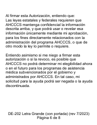 Formulario DE-202SP Autorizacion Para Dar Informacion Medica Protegida a Ahcccs - Letra Grande - Arizona (Spanish), Page 6