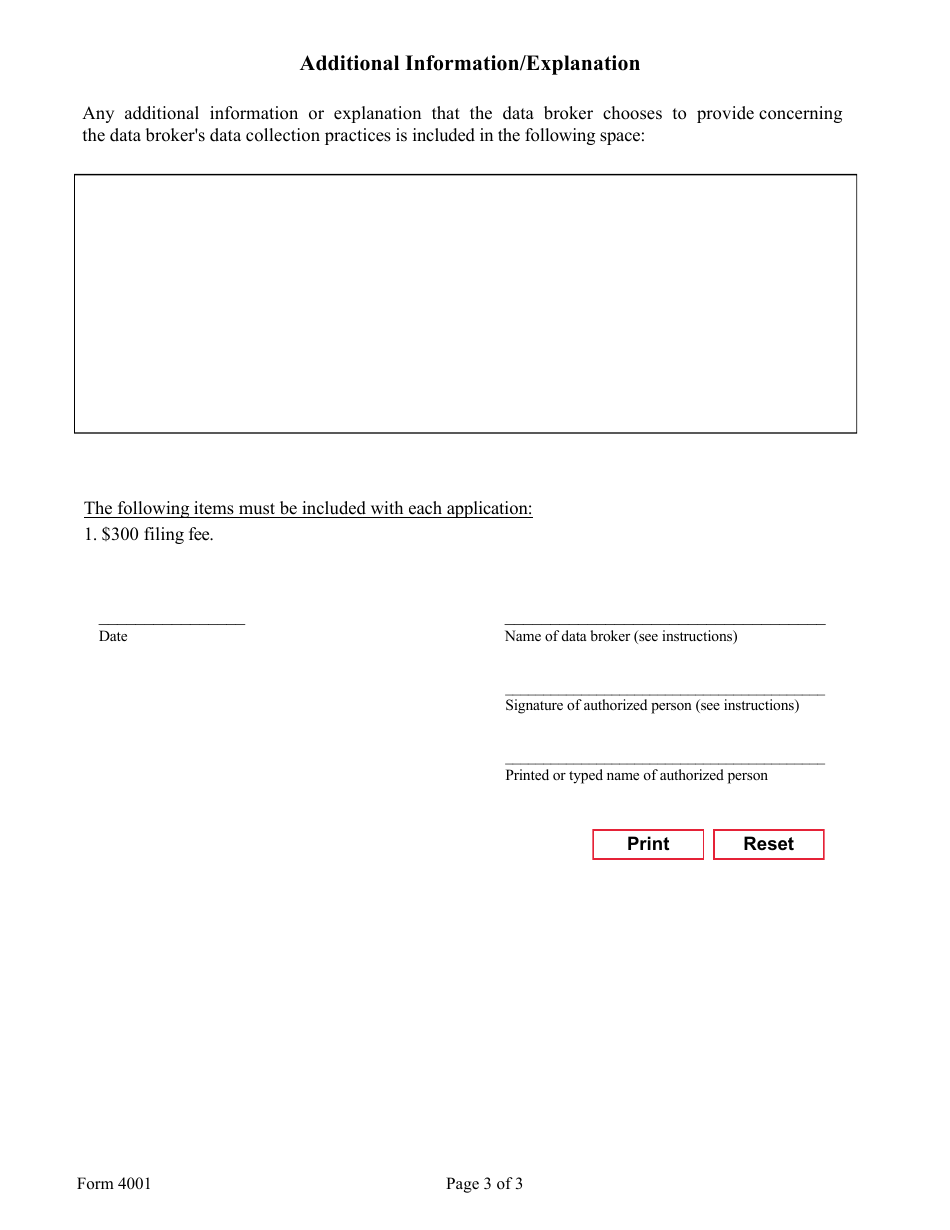 Form 4001 Data Broker Application / Renewal - Texas, Page 3