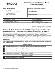 Formulario DE-202SP Autorizacion Para Dar Informacion Medica Protegida a Ahcccs - Arizona (Spanish), Page 2