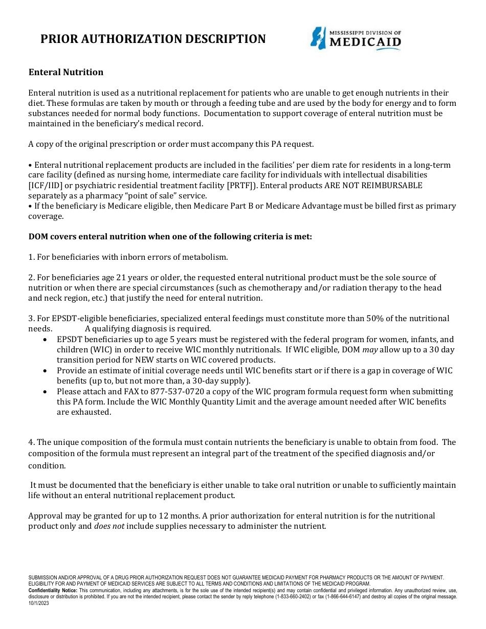 Prior Authorization Packet - Enteral Nutrition - Mississippi, Page 2
