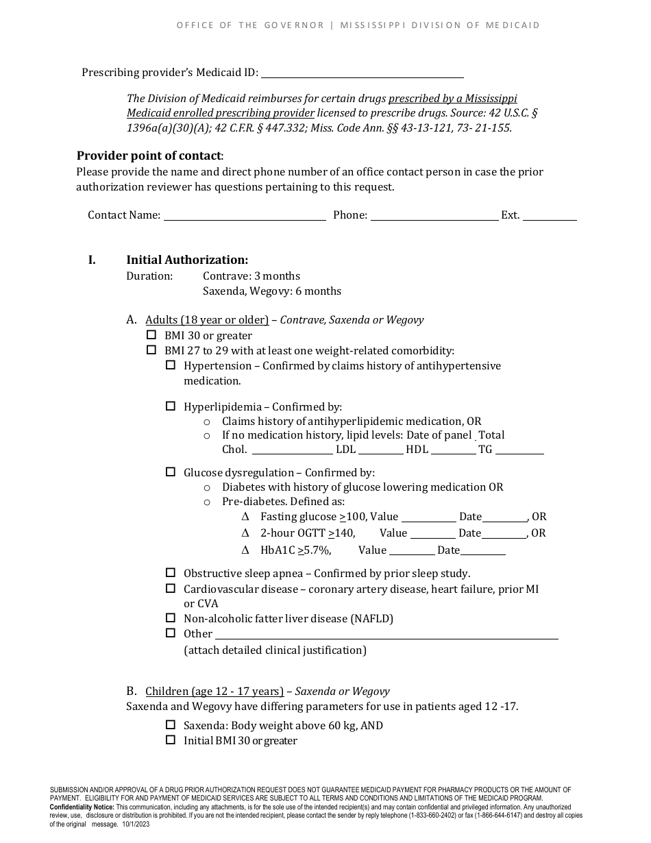 Mississippi Prior Authorization Packet - Anti-obesity Select Agents ...