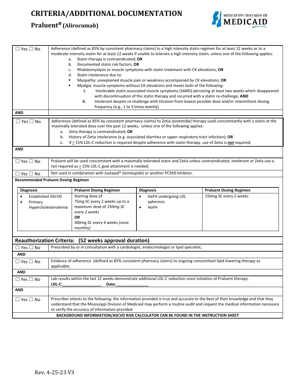 Prior Authorization Criteria - Praluent (Alirocumab) - Mississippi, Page 3