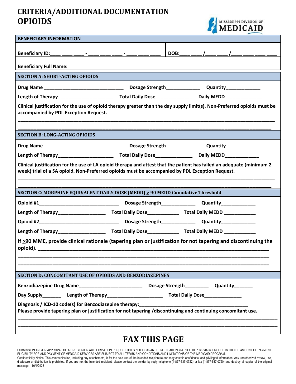 Prior Authorization Packet - Opioid - Mississippi, Page 5