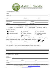 Document preview: Precipe for Subpoena - Butler County, Ohio