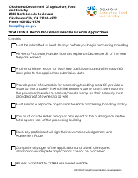 Document preview: Hemp Processor/Handler License Application - Oklahoma, 2024