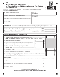 Form 504-I Application for Extension of Time to File an Oklahoma Income Tax Return for Individuals - Oklahoma