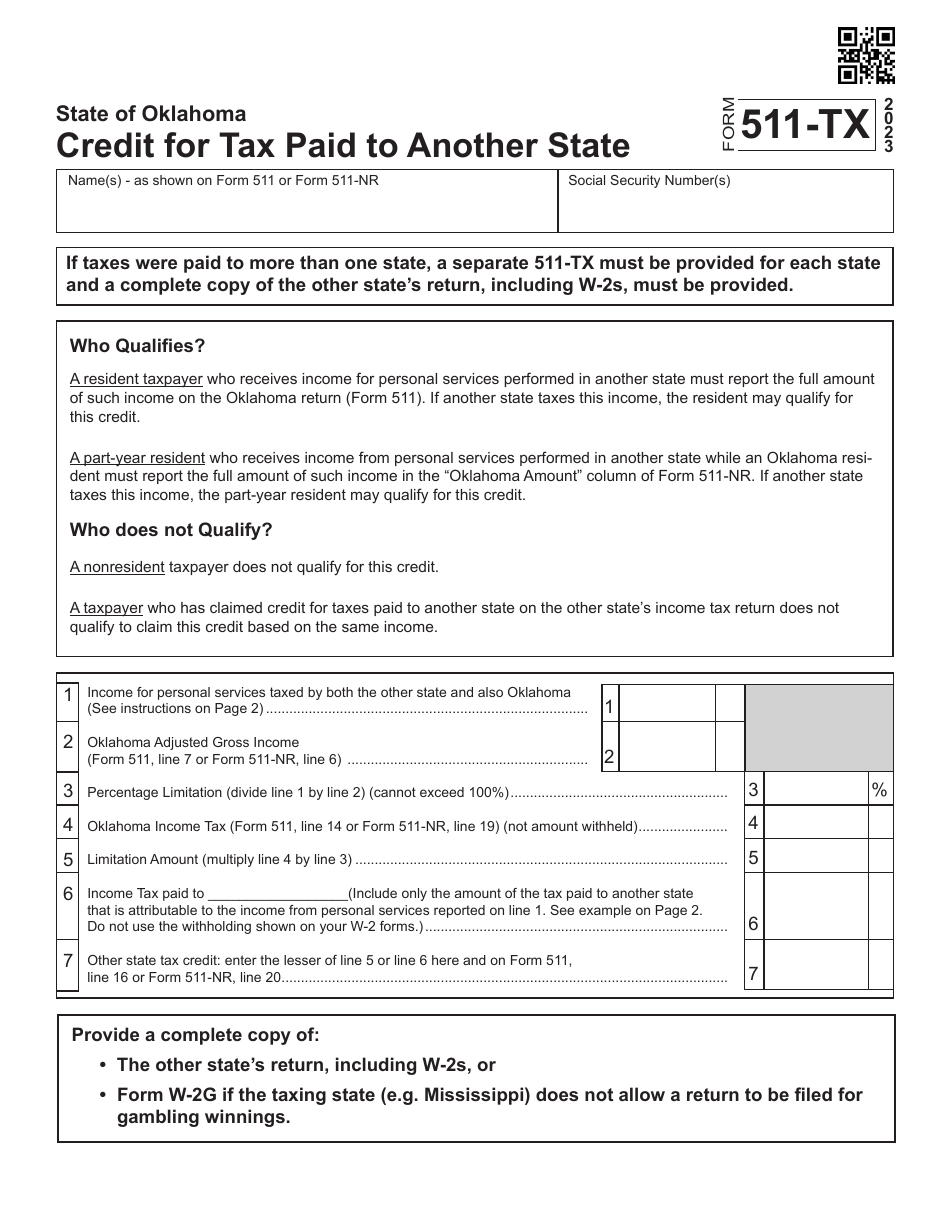 Gar F 511 Form.pdf Form 511-TX Download Fillable PDF or Fill Online Credit for Tax Paid to ...