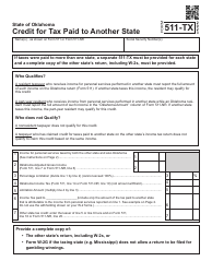 Form 511-TX Credit for Tax Paid to Another State - Oklahoma