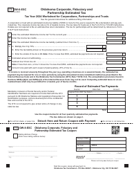 Document preview: Form OW-8-ESC Oklahoma Corporate, Fiduciary and Partnership Estimated Tax Worksheet for Corporations, Partnerships and Ttusts - Oklahoma, 2024
