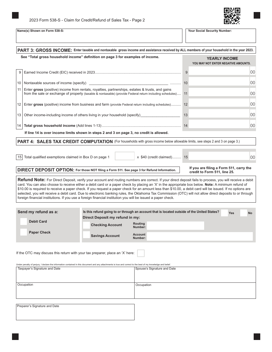 Form 538-S Download Fillable PDF or Fill Online Claim for Credit/Refund ...