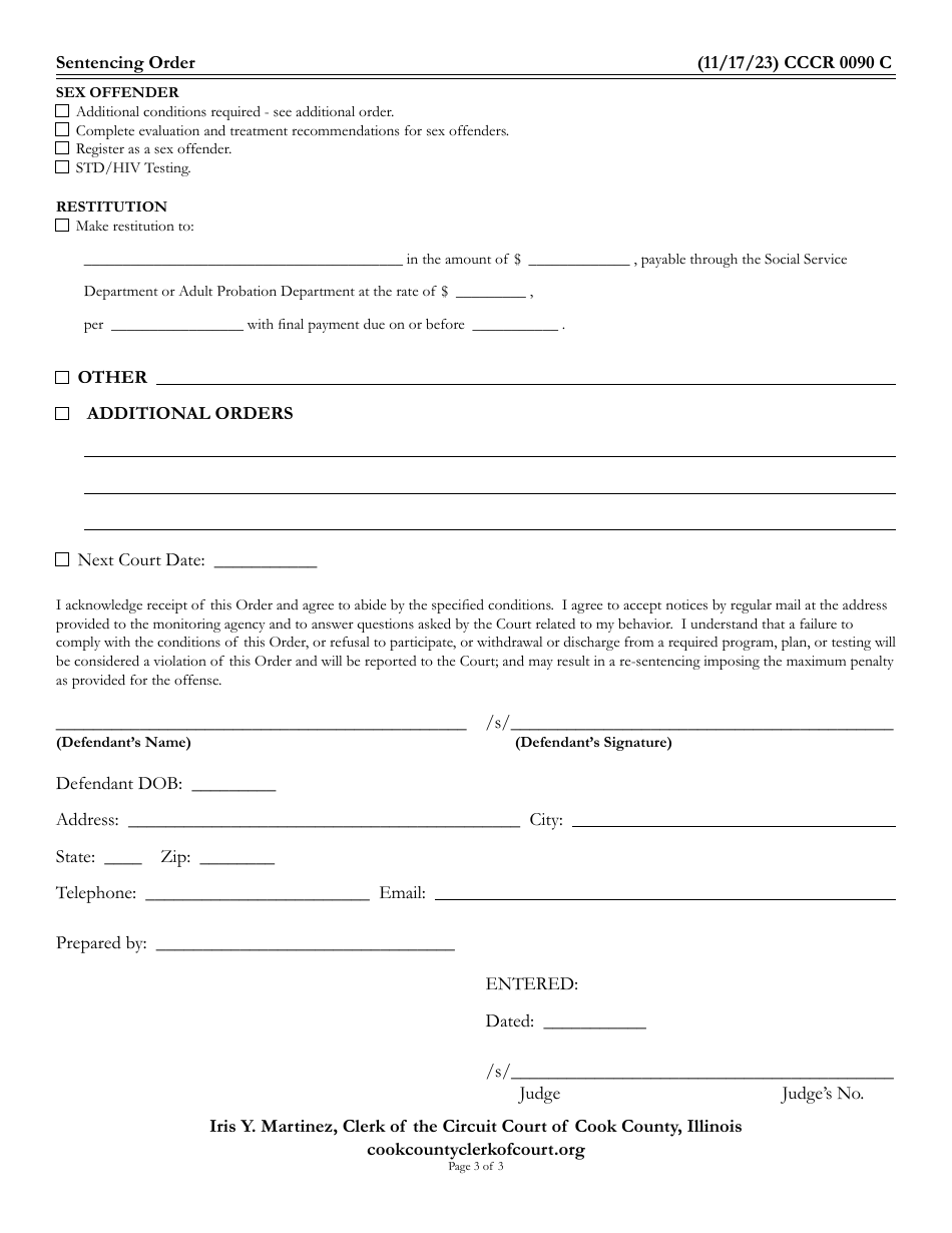 Form CCCR0090 Sentencing Order - Cook County, Illinois, Page 3